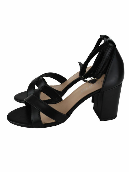 Plato Women's Sandals with Ankle Strap Black with Medium Heel