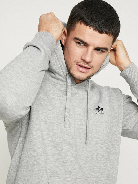 Alpha Industries Basic Hoody Small Logo Men's Sweatshirt with Hood Grey Heather