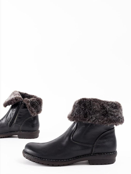 Leder Stiefeletten Damen Schwarz