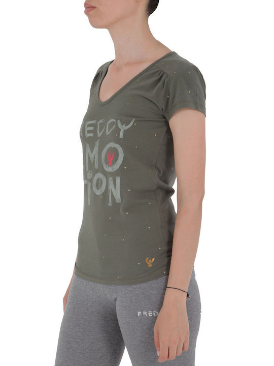 Freddy Damen Sportliches Bluse Kurzärmelig Khaki