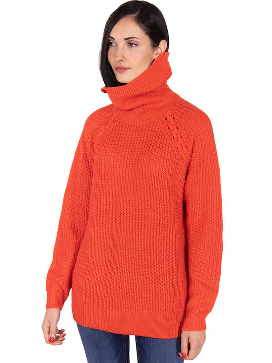 Byoung Women's Long Sleeve Sweater Turtleneck Tomato Red