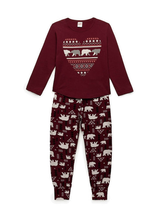 Minerva Kids Pyjamas Winter Cotton Bordeaux Bear