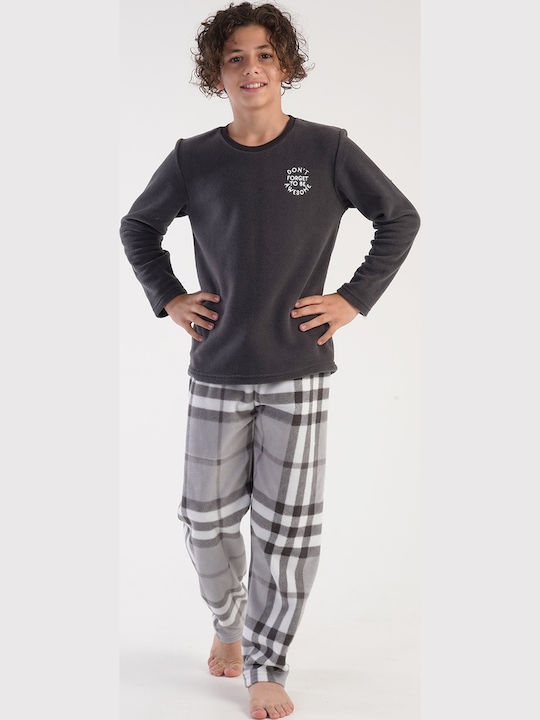 Vienetta Secret Παιδική Πιτζάμα Χειμωνιάτικη Fleece Καρό (κόκκινο, μαύρο, λευκό)