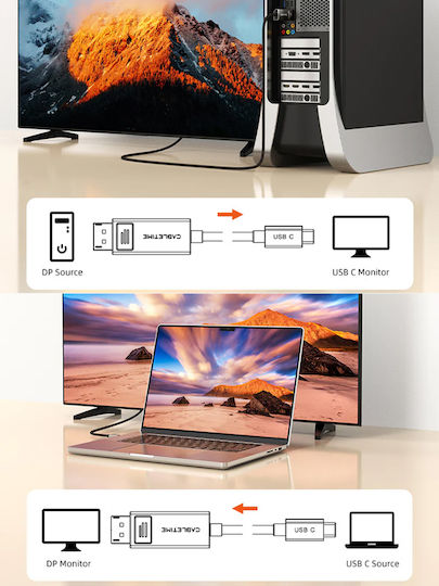 Cabletime Geflochtenes Video USB Typ-C Kabel männlich - DisplayPort Schwarz 2m CT-CBD8K-ZG2