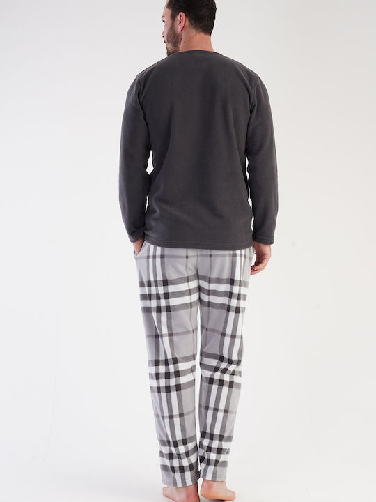 Vienetta Secret Men's Winter Fleece Checked Pajama Pants Plaid