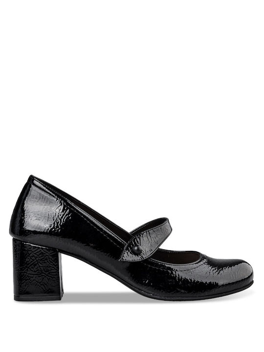 Envie Shoes Synthetic Leather Black Heels with Strap Pumps