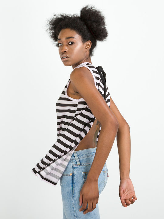 Women's Blouse Cotton Sleeveless Striped Pink
