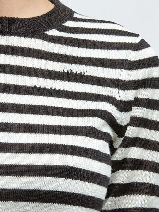 Women's Long Sleeve Sweater Woolen Striped White