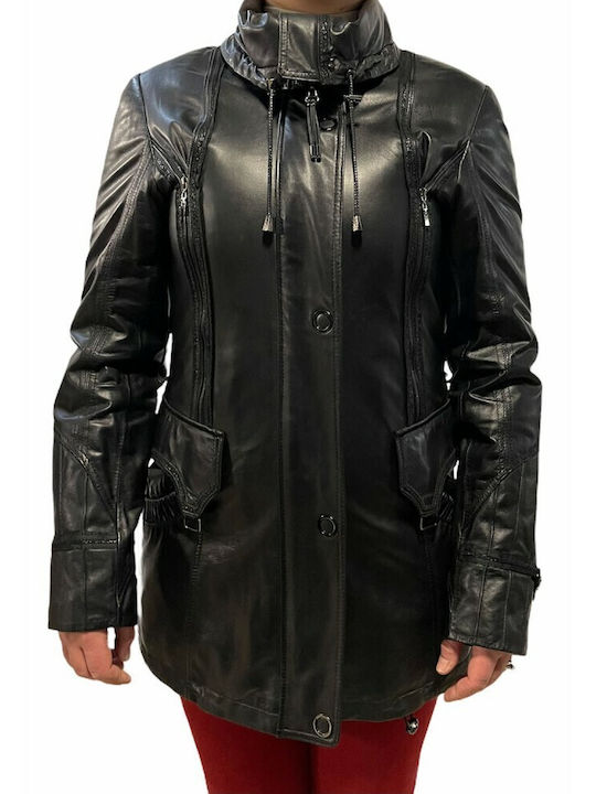 MARKOS LEATHER Women's Short Lifestyle Leather Jacket for Winter Black