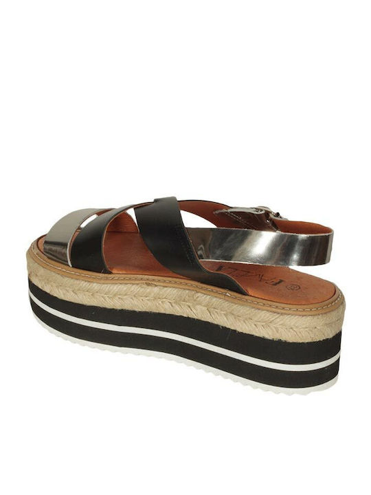 Δερμάτινα Γυναικεία Σανδάλια Flatforms Μαύρα