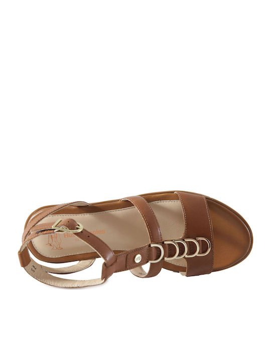 Briard Ring Tstrap Leather Women's Flat Sandals in Brown Color