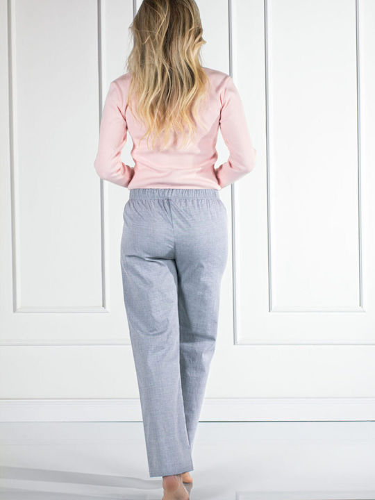 Momenti Per Me Winter Cotton Women's Pyjama Pants Pink-Grey