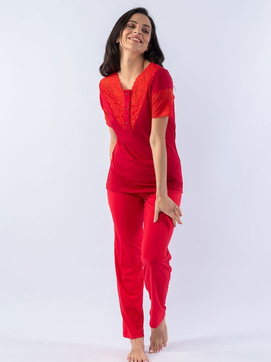 Closet22 Sommer Baumwolle Damen Pyjama-Hose Red