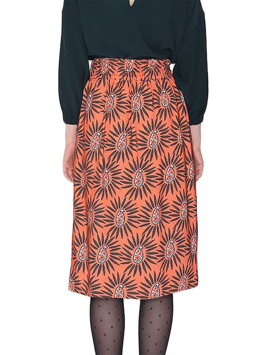 High-waisted Midi Skirt Orange