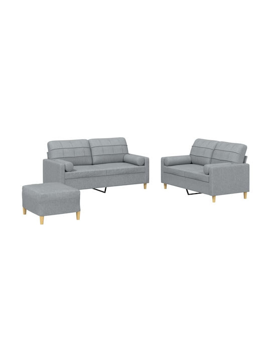 Living Room Furniture Set 2-Seater & 2-Seater & Stool Gray
