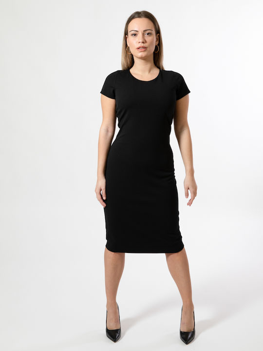 C. Manolo Dress Midi Dress Short Sleeve Black (Black)