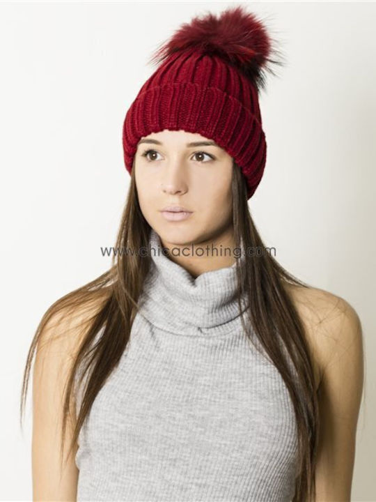 Chica Knitted Beanie Cap Burgundy