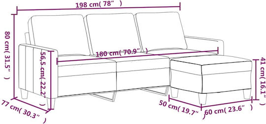 vidaXL Three-Seater Artificial Leather Couch Brown 198x77x80 cm