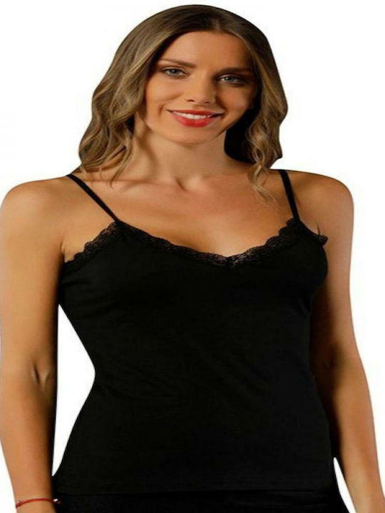 Women's Cotton T-Shirt with Spaghetti Strap Black