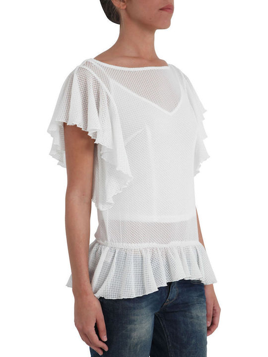 Women's Blouse Cotton Short Sleeve White.