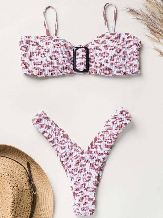 Bikini Set Triangle with Removable Padding High Waist Animal Print White