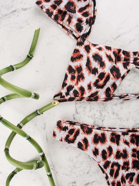 Set Bikini Dreieck mit Abnehmbarer Verstärkung Animal Print Weiß