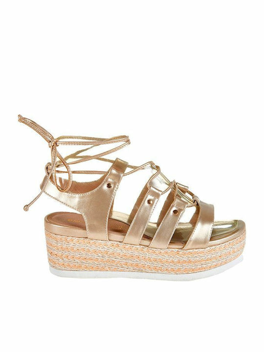 Elenross Women's Leather Ankle Strap Platforms Gold