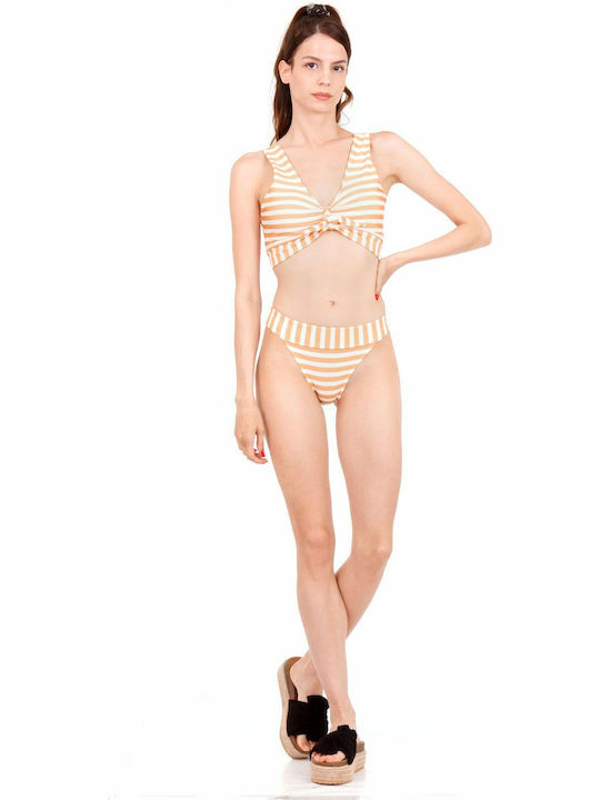 Set Bikini Τριγωνάκι Ριγέ Κίτρινο