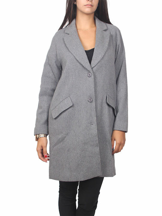 Wolle Damen grey Mantel mit Knöpfen
