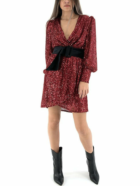 C. Manolo Dress με Παγιέτες Φόρεμα Βραδινό Κόκκινο