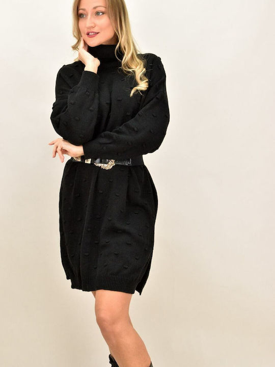 Potre Mini Dress Knitted Turtleneck Black