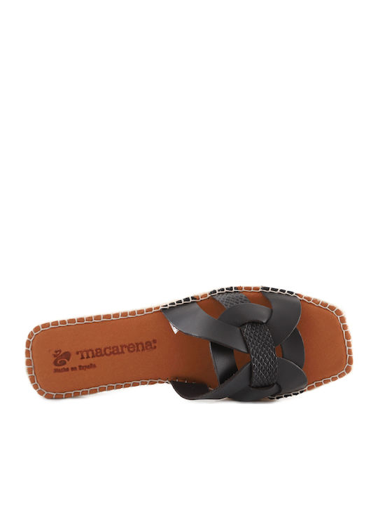 Leather Women's Flat Sandals in Black Color