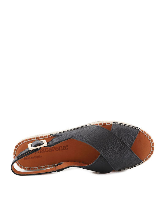 Leather Women's Flat Sandals Flatforms in Black Color