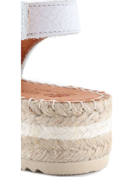 Leather Women's Flat Sandals Flatforms in White Color