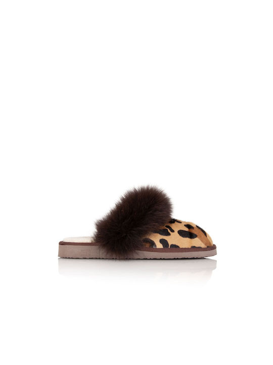 MRDline Women's Slippers with Fur Brown