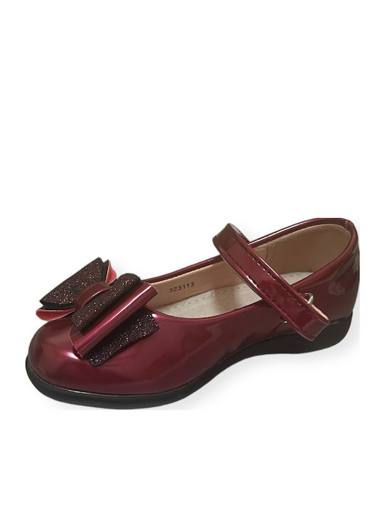 Kids Anatomic Patent Leather Ballerinas with Hoop & Loop Closure Burgundy