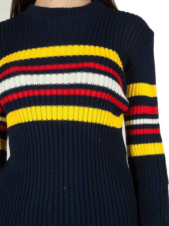 Women's Long Sleeve Sweater Striped Navy