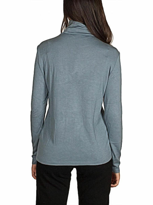 Women's Blouse Long Sleeve Turtleneck Light Blue