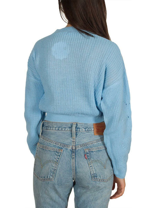 Women's Long Sleeve Crop Sweater Floral Light Blue