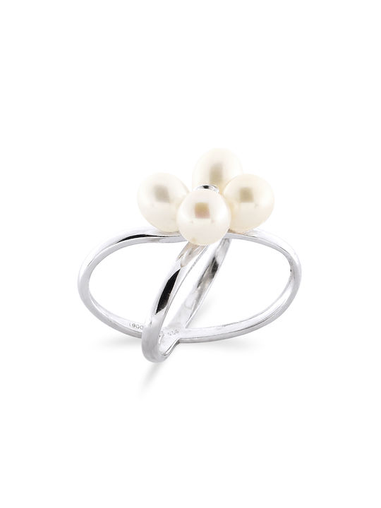 Margaritari Women's Silver Ring with Pearl