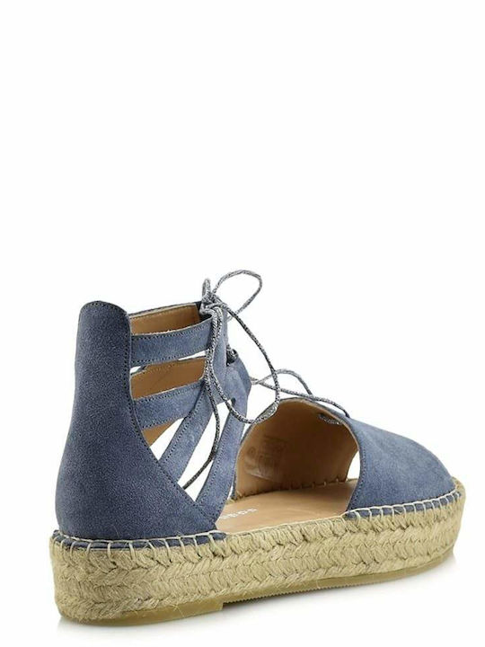 Leder Flache Sandalen für Damen in Blau Farbe