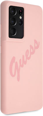 Guess Vintage Script Umschlag Rückseite Silikon Rosa (Galaxy S21 Ultra 5G) GUHCS21LLSVSPI