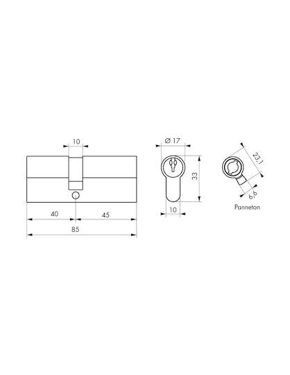Thirard Lock Cylinder 85mm (40-45) with 3 Keys Gold