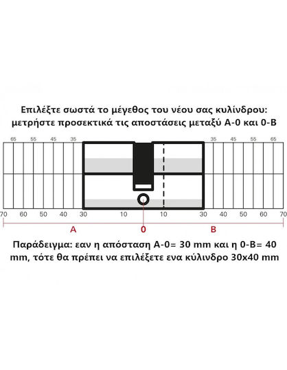 Thirard Lock Cylinder 90mm (35-55) with 3 Keys Silver