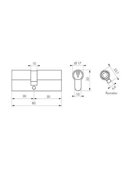 Thirard Lock Cylinder 80mm (30-50) with 3 Keys Gold