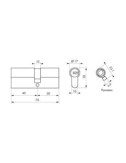 Thirard Lock Cylinder Security 75mm (30-45) with 4 Keys Silver