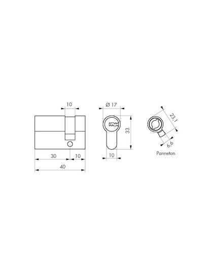 Thirard Cilindru de Încuietoare De Securitate Jumătate 40mm (30-10) cu 4 Chei Argintiu