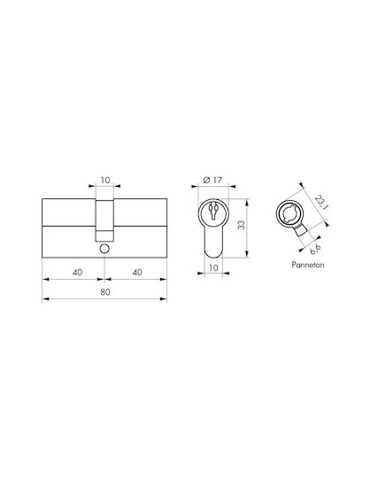 Thirard Lock Cylinder Security 80mm (40-40) with 3 Keys Gold