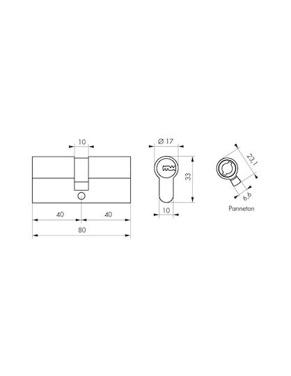 Thirard Lock Cylinder Security 80mm (40-40) with 4 Keys Silver