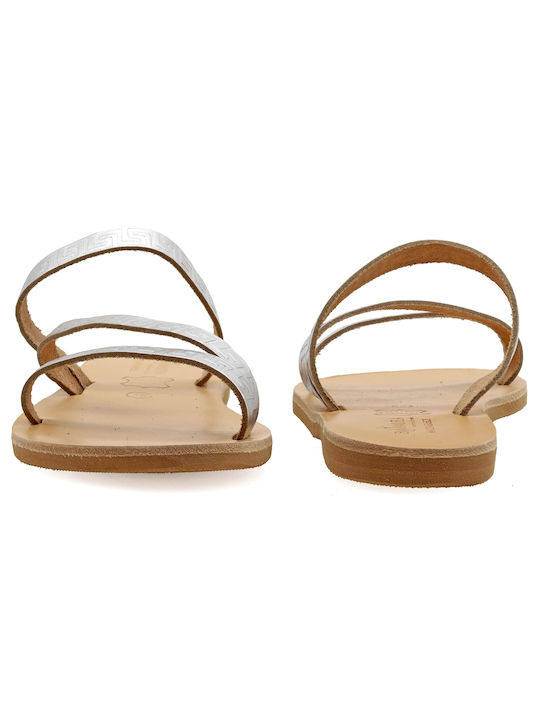 Leder Flache Sandalen Für Damen Silber